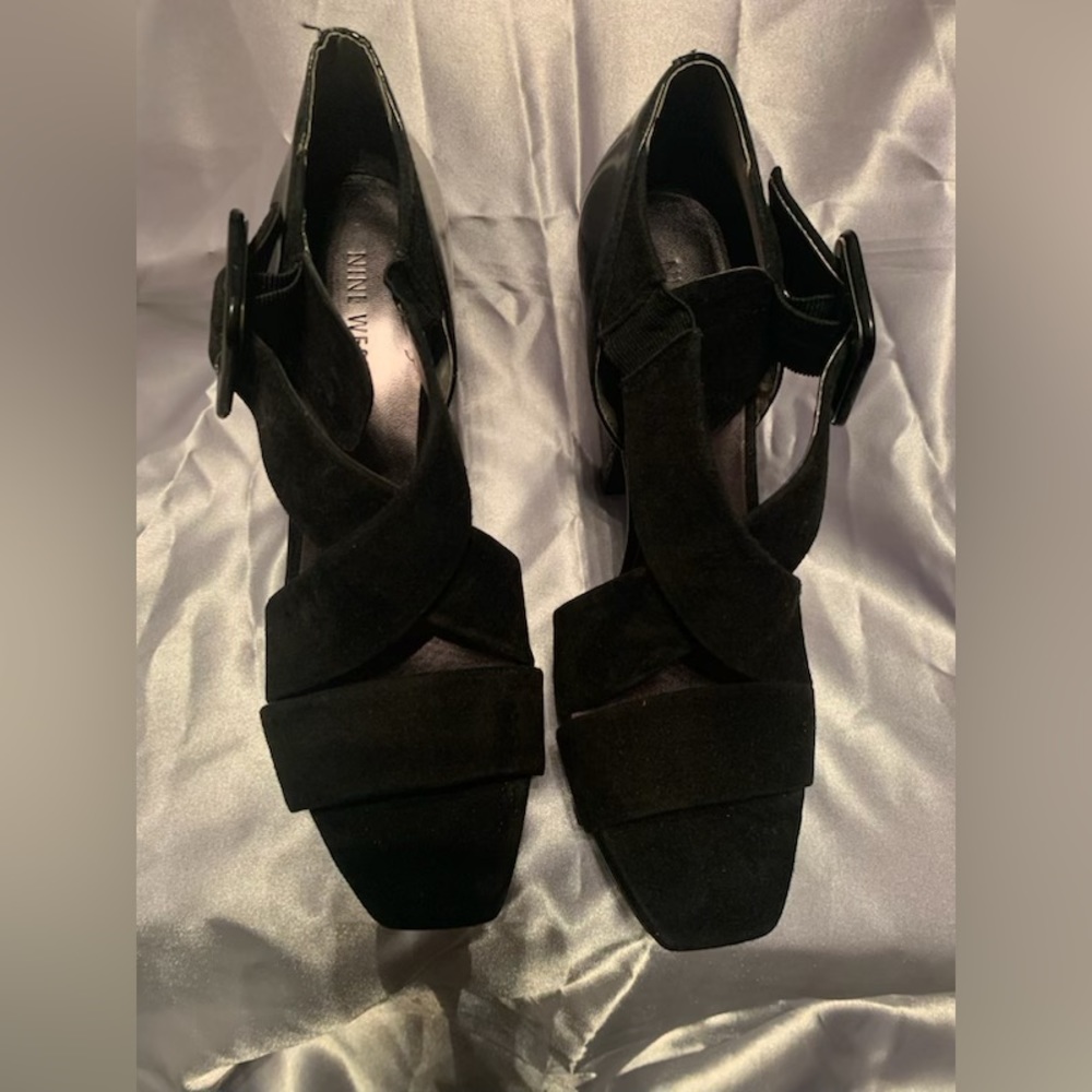 NINE WEST FLASH BULB; BLACK SUEDE, SIZE 7